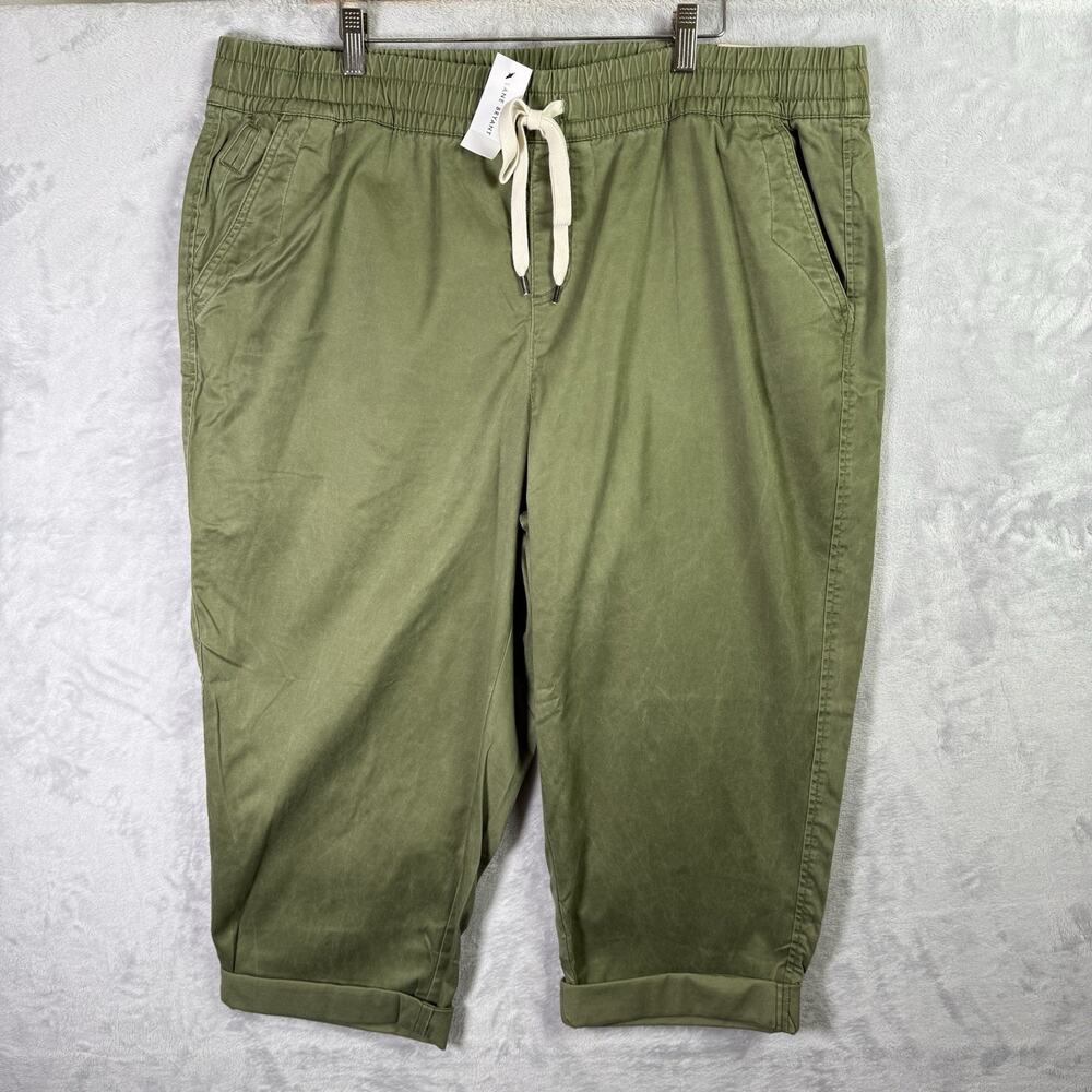 Lane Bryant Ankle Pants Green Women's 20P Drawstring Roll Hem $79 NWT‎ Cotton